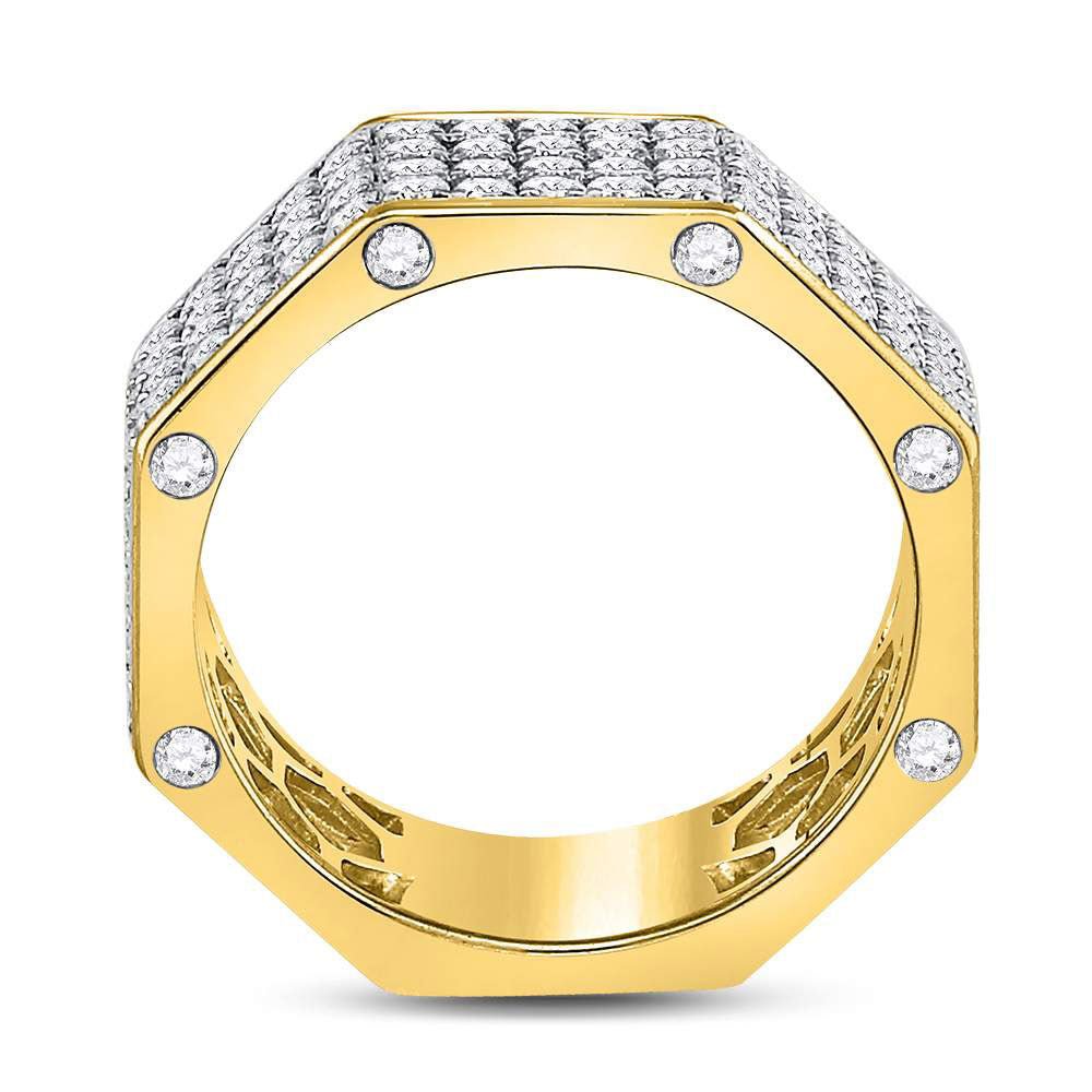 14K Yellow Gold Round Diamond Mens Octagon Nut Band Ring 2 - 2 3/4 Cttw - Splendid Jewellery
