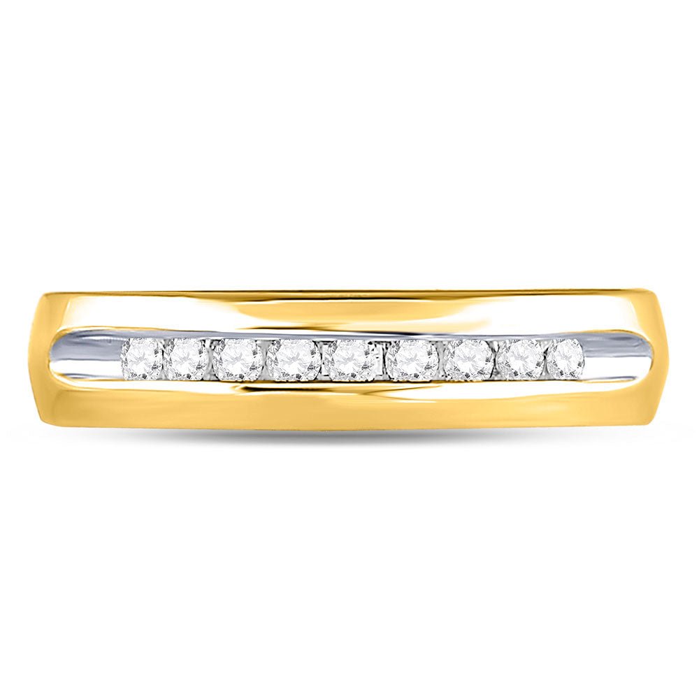 14K Yellow Gold Round Diamond Men's Single Row Channel Set Wedding Band Ring 1/4 Cttw - Splendid Jewellery