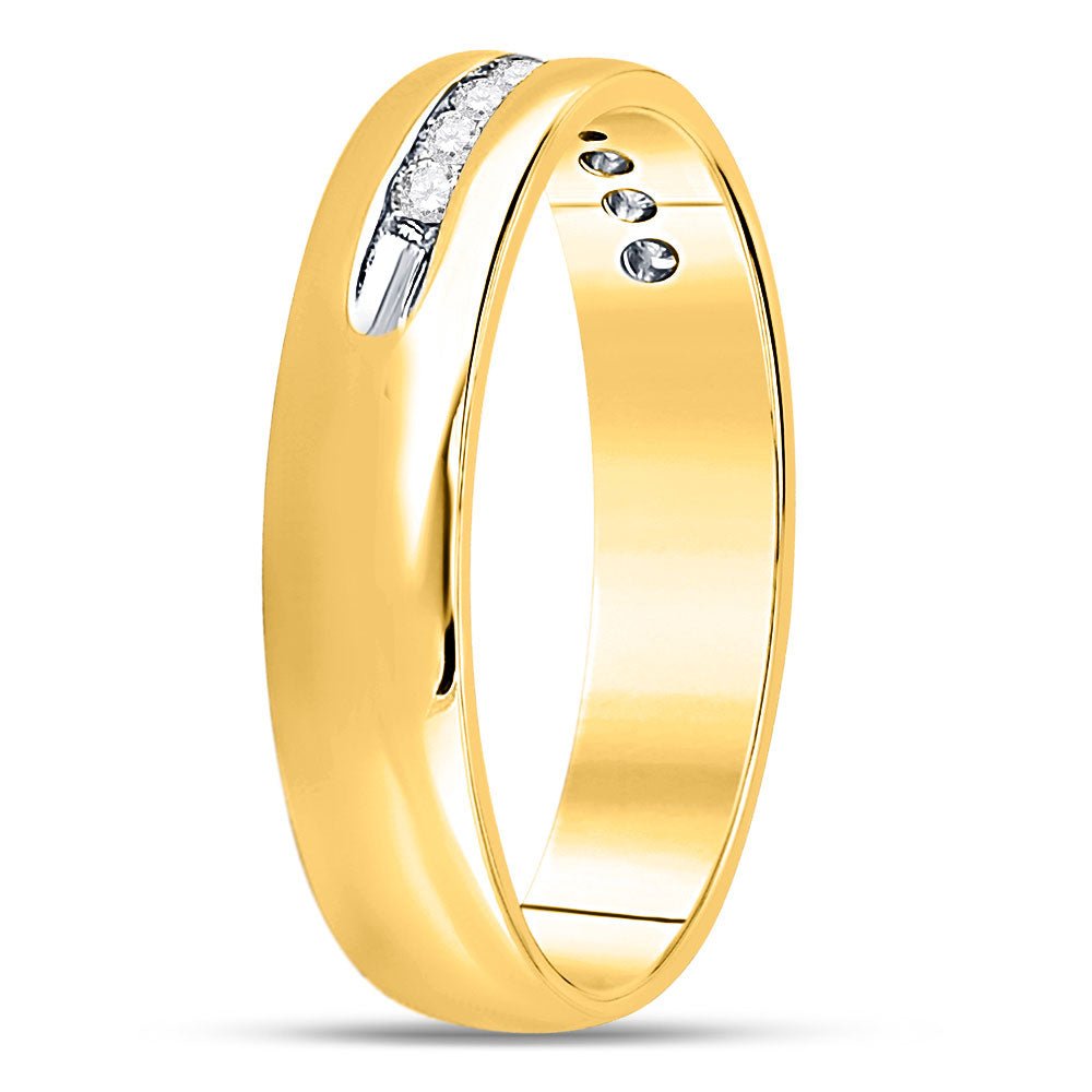 14K Yellow Gold Round Diamond Men's Single Row Channel Set Wedding Band Ring 1/4 Cttw - Splendid Jewellery