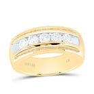 14K Yellow Gold Round Diamond Men's Single Row Textured Wedding Band Ring 1 Cttw - Splendid Jewellery