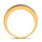 14K Yellow Gold Round Diamond Men's Single Row Textured Wedding Band Ring 1 Cttw - Splendid Jewellery