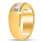 14K Yellow Gold Round Diamond Men's Single Row Textured Wedding Band Ring 1 Cttw - Splendid Jewellery