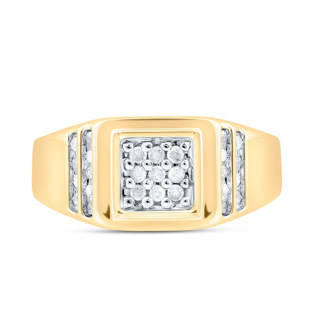 14K Yellow Gold Round Diamond Mens Square Cluster Ring 1/4 Cttw - Splendid Jewellery