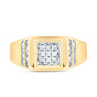 14K Yellow Gold Round Diamond Mens Square Cluster Ring 1/4 Cttw - Splendid Jewellery