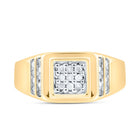 14K Yellow Gold Round Diamond Mens Square Cluster Ring 1/4 Cttw - Splendid Jewellery