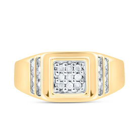 14K Yellow Gold Round Diamond Mens Square Cluster Ring 1/4 Cttw - Splendid Jewellery