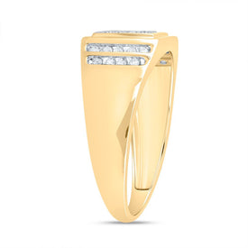 14K Yellow Gold Round Diamond Mens Square Cluster Ring 1/4 Cttw - Splendid Jewellery