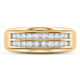 14K Yellow Gold Round Diamond Men's Wedding 2 Row Band Ring 1/4 Cttw - Splendid Jewellery