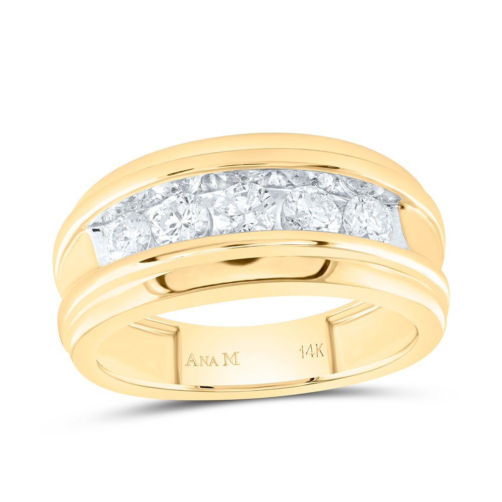 14K Yellow Gold Round Diamond Men's Wedding Channel Set Band Ring 1 Cttw - Splendid Jewellery