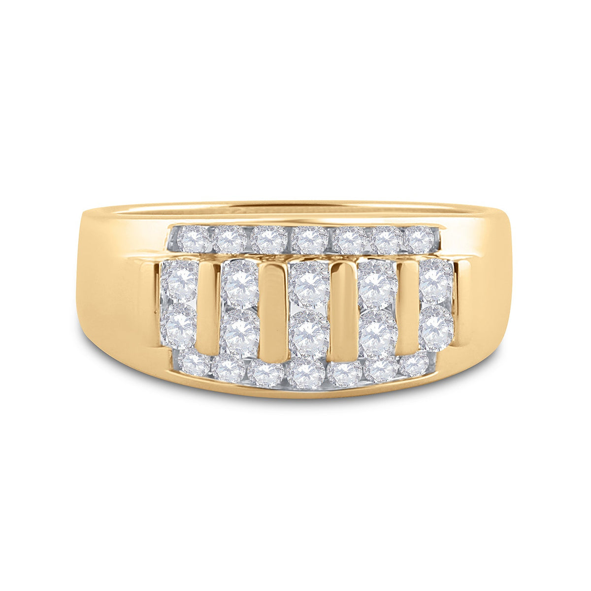 14K Yellow Gold Round Diamond Men's Wedding Channel Set Band Ring 1 Cttw - Splendid Jewellery