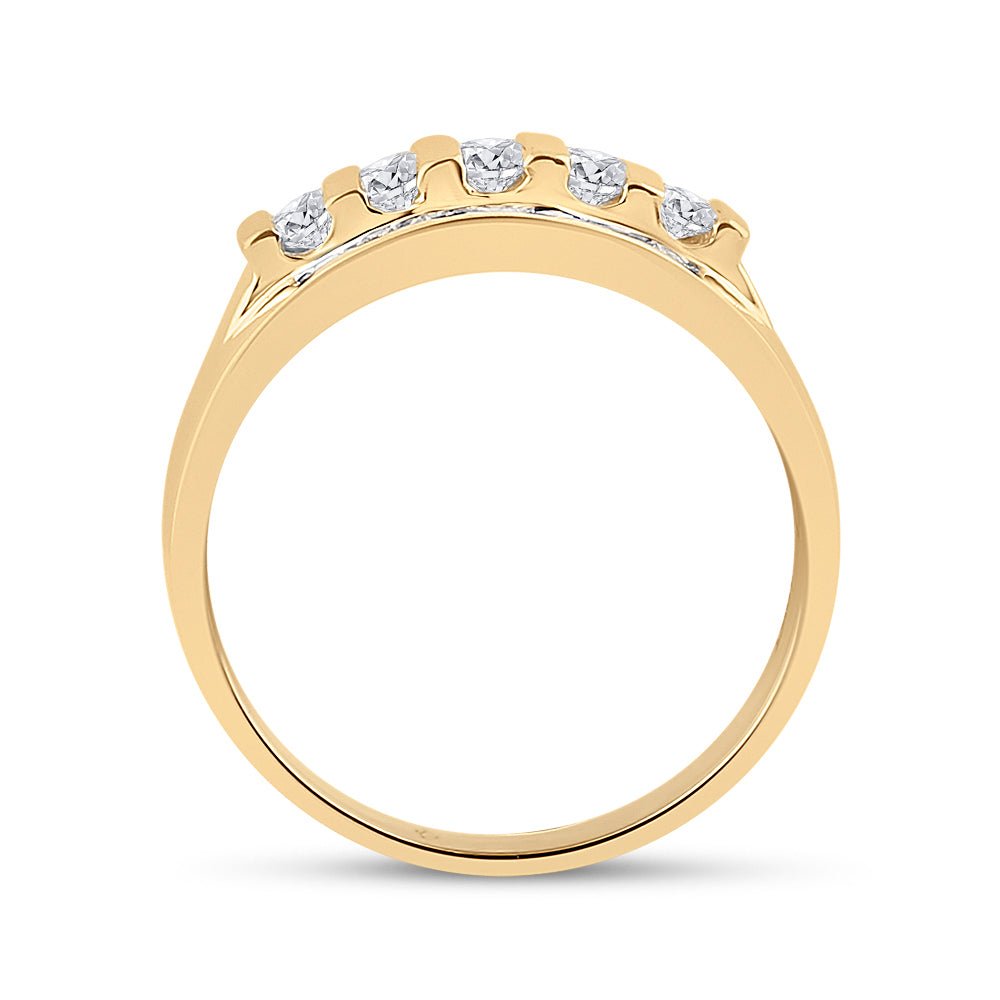14K Yellow Gold Round Diamond Men's Wedding Channel Set Band Ring 1 Cttw - Splendid Jewellery