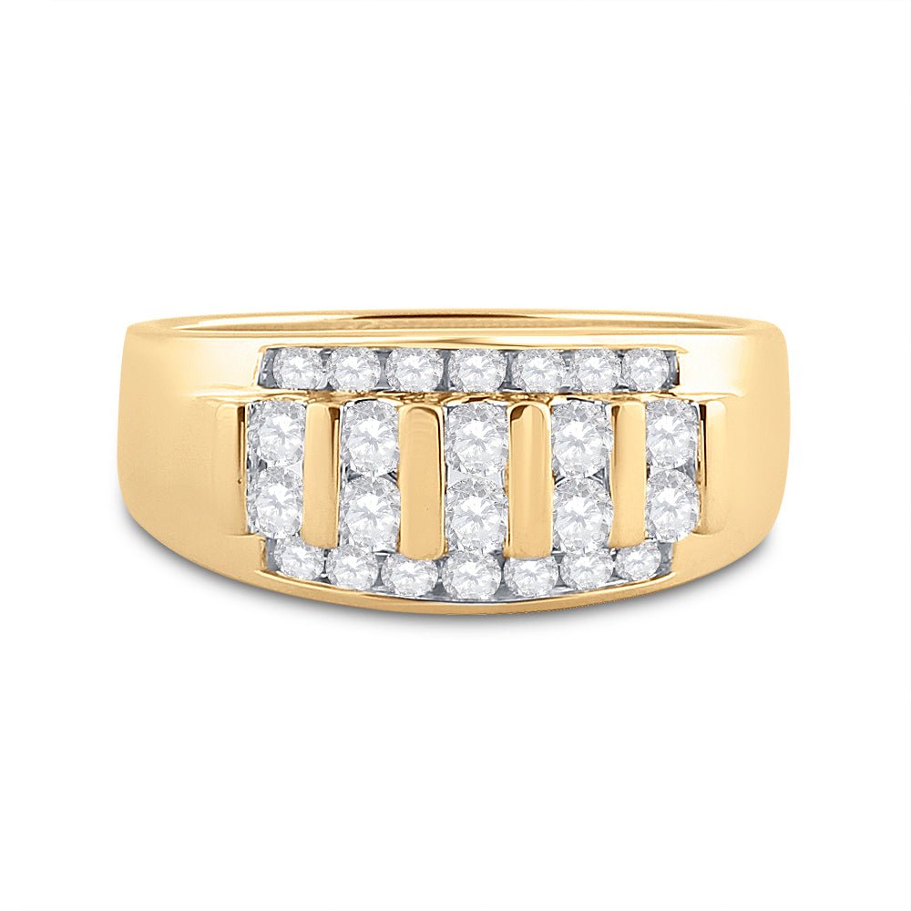 14K Yellow Gold Round Diamond Men's Wedding Channel Set Band Ring 1 Cttw - Splendid Jewellery