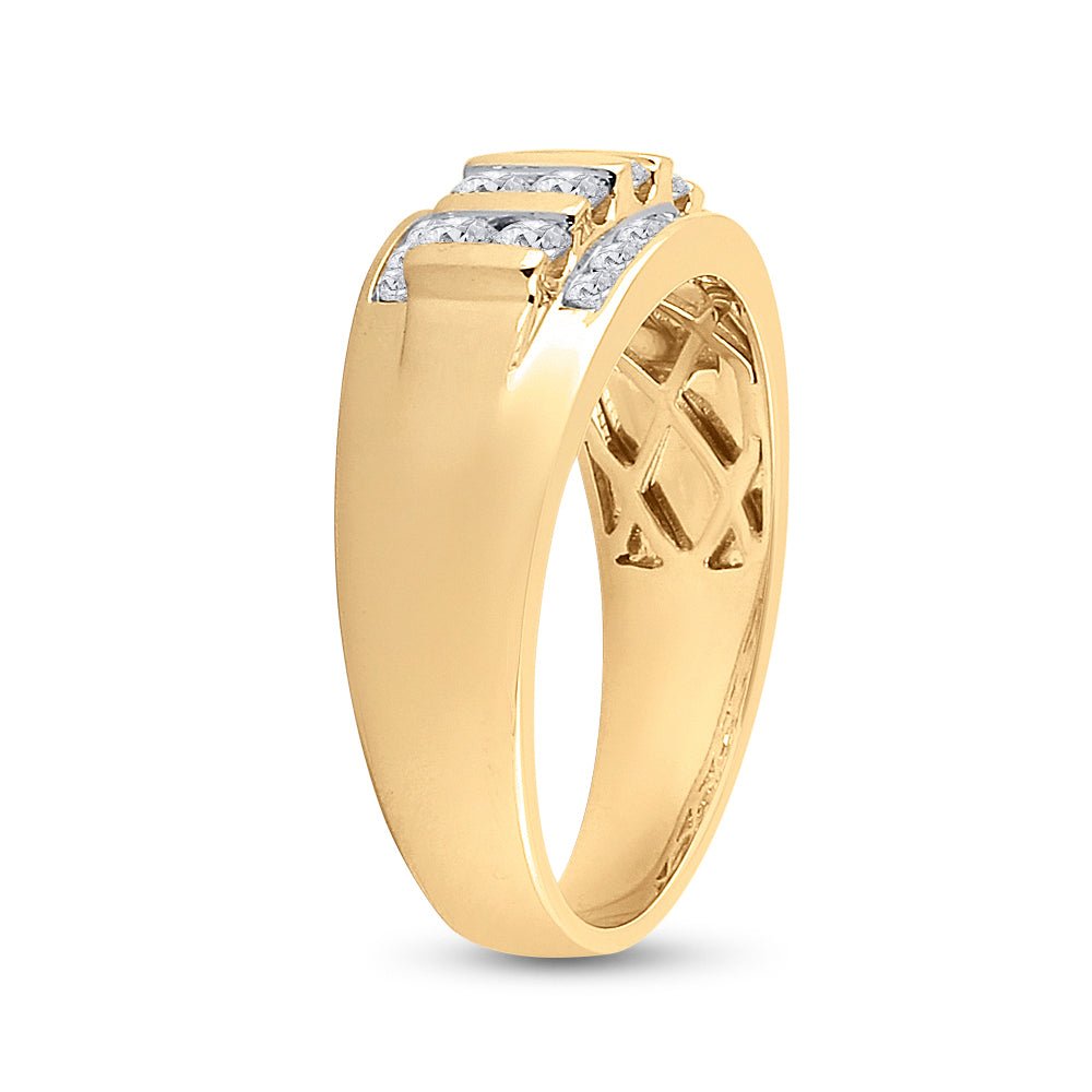 14K Yellow Gold Round Diamond Men's Wedding Channel Set Band Ring 1 Cttw - Splendid Jewellery