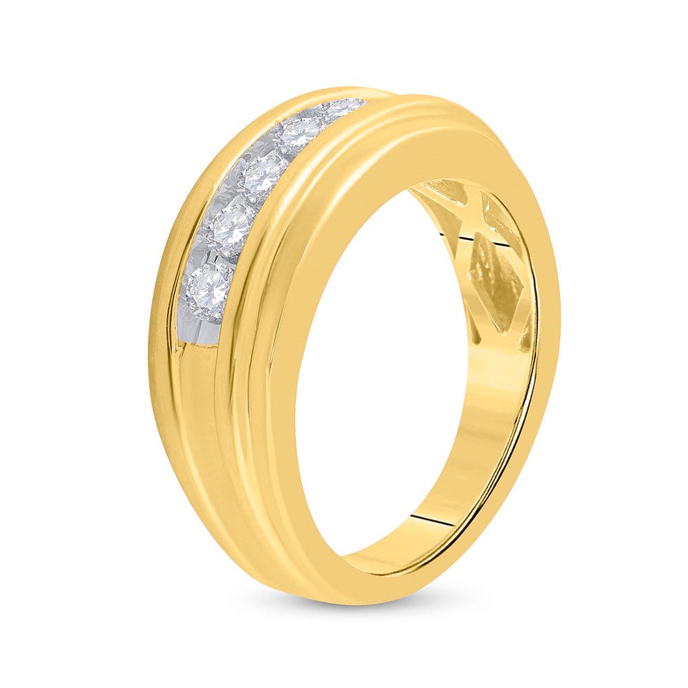 14K Yellow Gold Round Diamond Men's Wedding Channel Set Band Ring 1/2 Cttw - Splendid Jewellery