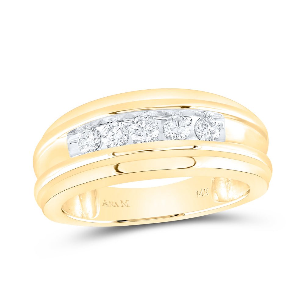 14K Yellow Gold Round Diamond Men's Wedding Channel Set Band Ring 1/2 Cttw - Splendid Jewellery