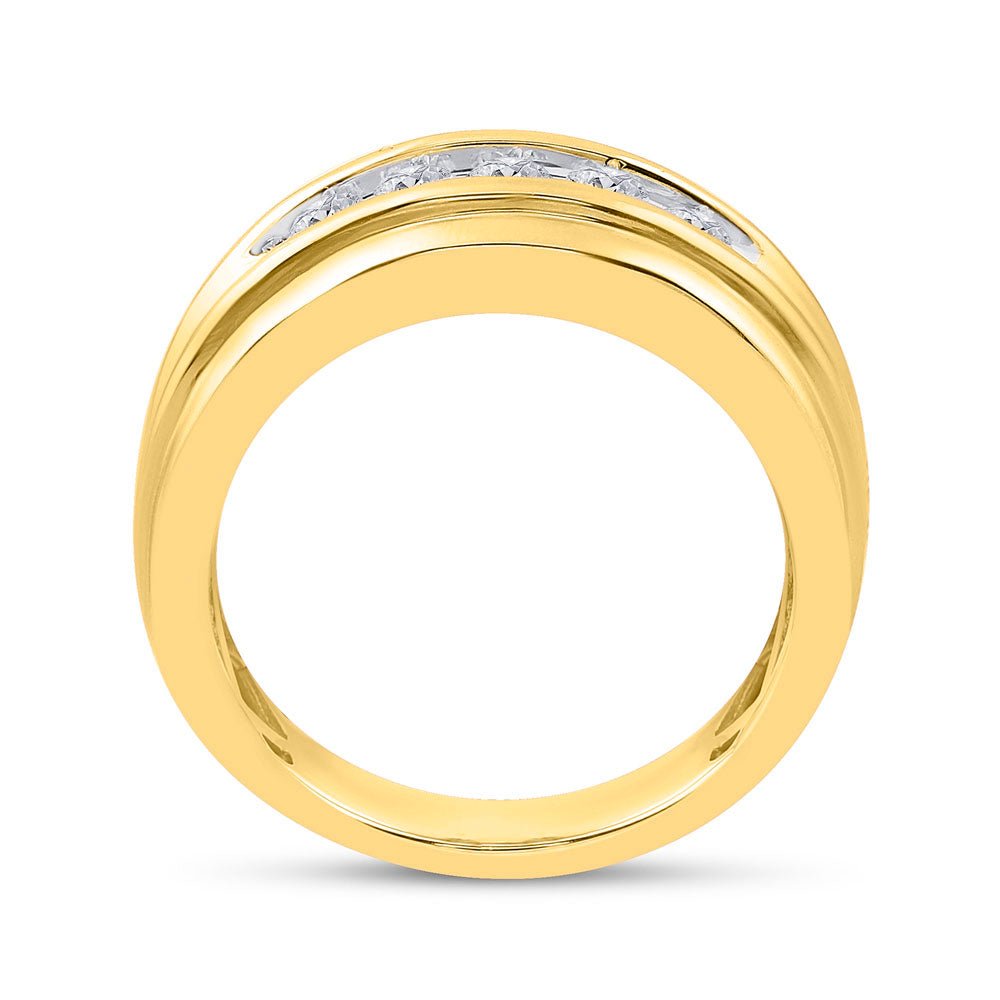 14K Yellow Gold Round Diamond Men's Wedding Channel Set Band Ring 1/2 Cttw - Splendid Jewellery