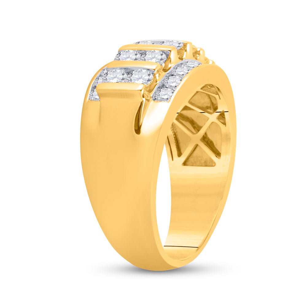 14K Yellow Gold Round Diamond Men's Wedding Channel Set Band Ring 2 Cttw - Splendid Jewellery