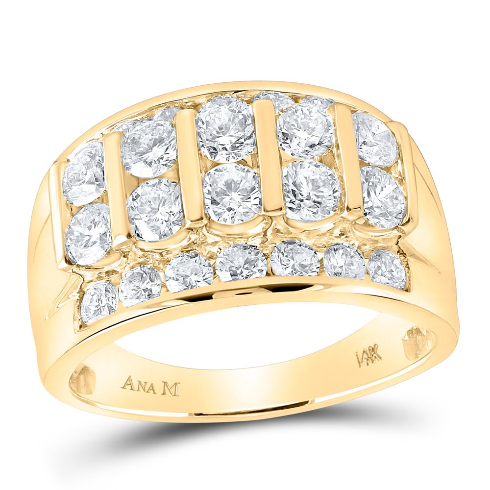 14K Yellow Gold Round Diamond Men's Wedding Channel Set Band Ring 3 Cttw - Splendid Jewellery