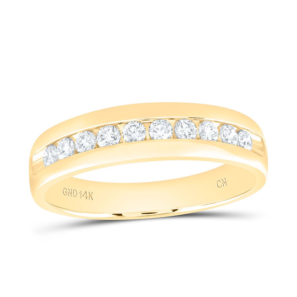 14K Yellow Gold Round Diamond Men's Wedding Machine Set Band Ring 1/2 Cttw - Splendid Jewellery