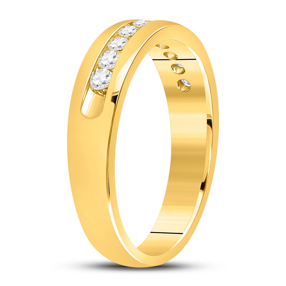 14K Yellow Gold Round Diamond Men's Wedding Machine Set Band Ring 1/2 Cttw - Splendid Jewellery
