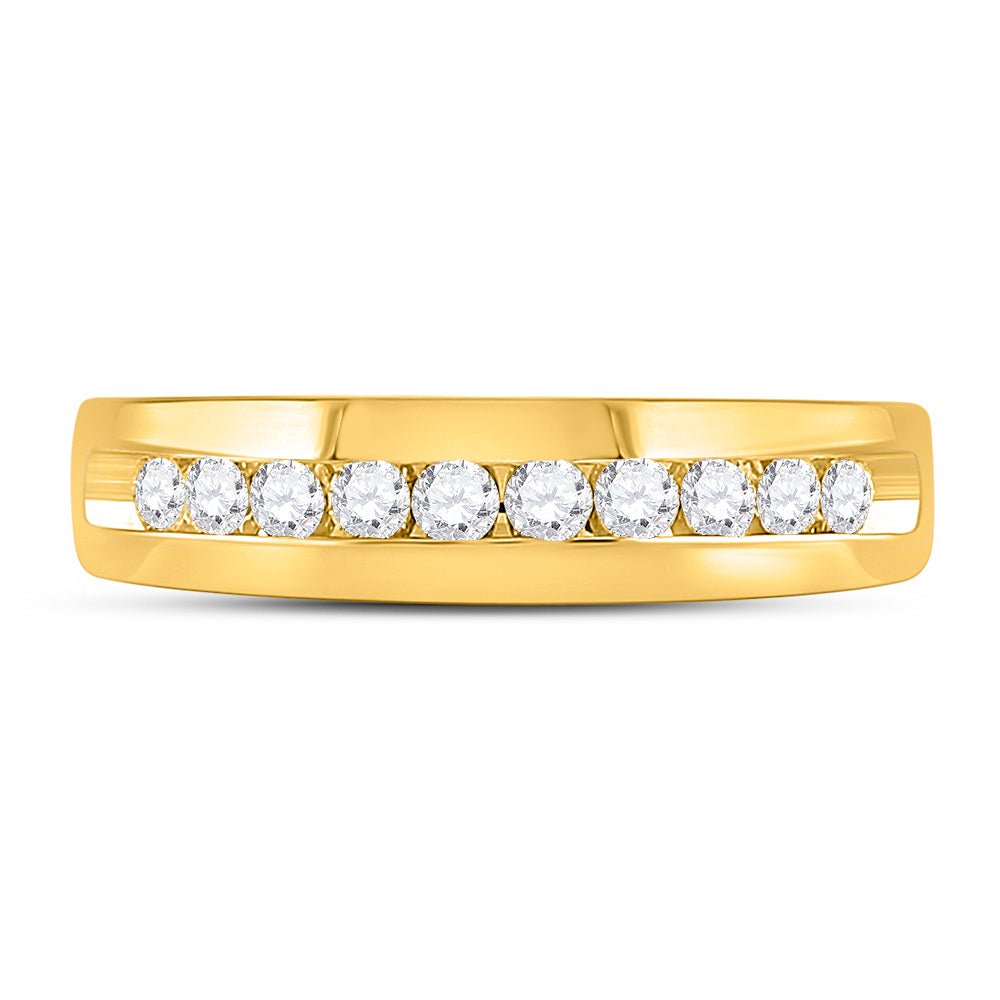 14K Yellow Gold Round Diamond Men's Wedding Machine Set Band Ring 1/2 Cttw - Splendid Jewellery