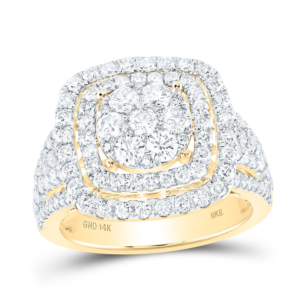 14K Yellow Gold Round Diamond Nke Cushion Ring 2 Cttw - Splendid Jewellery