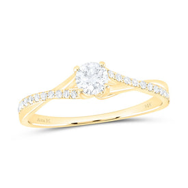 14K Yellow Gold Round Diamond No Halo Engagement Ring Cert 3/8 Cttw - Splendid Jewellery