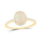 14K Yellow Gold Round Diamond Opal Gemstone Ring 1/5 Cttw - Splendid Jewellery