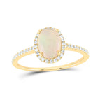14K Yellow Gold Round Diamond Opal Gemstone Ring 1/5 Cttw - Splendid Jewellery