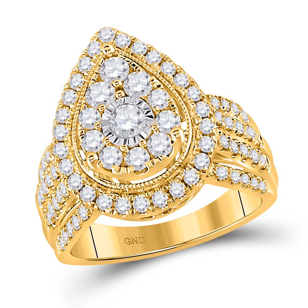 14K Yellow Gold Round Diamond Ring 1 1/2 Cttw - Splendid Jewellery