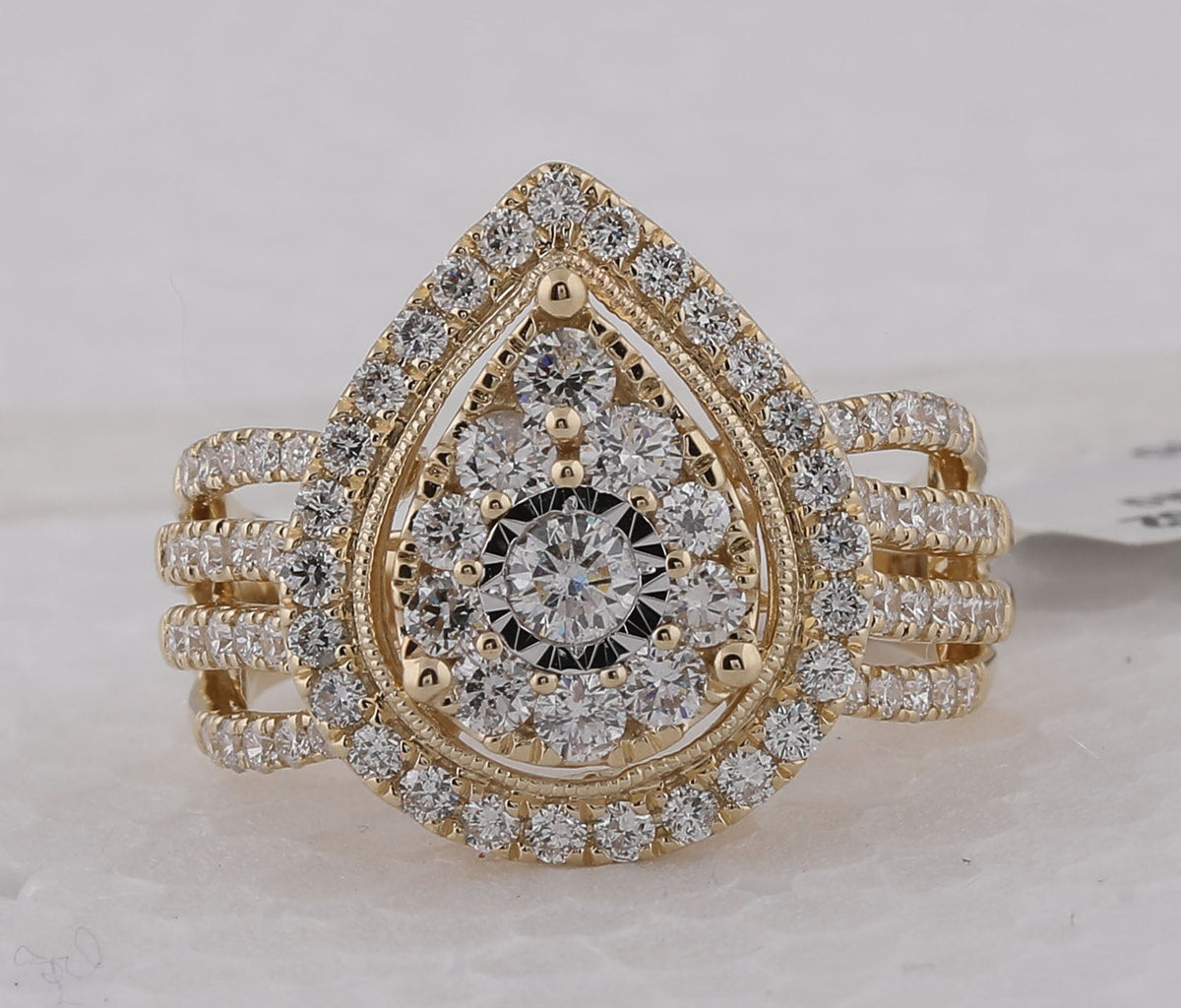 14K Yellow Gold Round Diamond Ring 1 1/2 Cttw - Splendid Jewellery