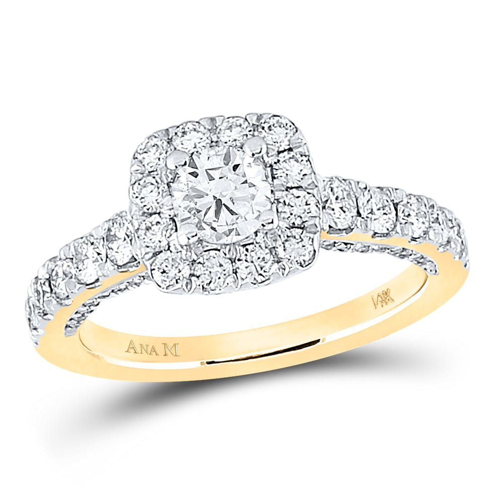 14K Yellow Gold Round Diamond Single Halo Engagement Ring 1 1/2 Cttw - Splendid Jewellery