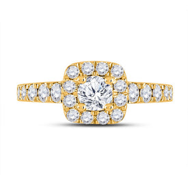 14K Yellow Gold Round Diamond Single Halo Engagement Ring 1 1/2 Cttw - Splendid Jewellery