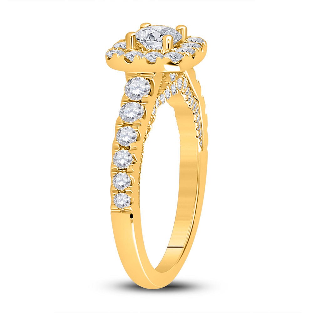 14K Yellow Gold Round Diamond Single Halo Engagement Ring 1 1/2 Cttw - Splendid Jewellery