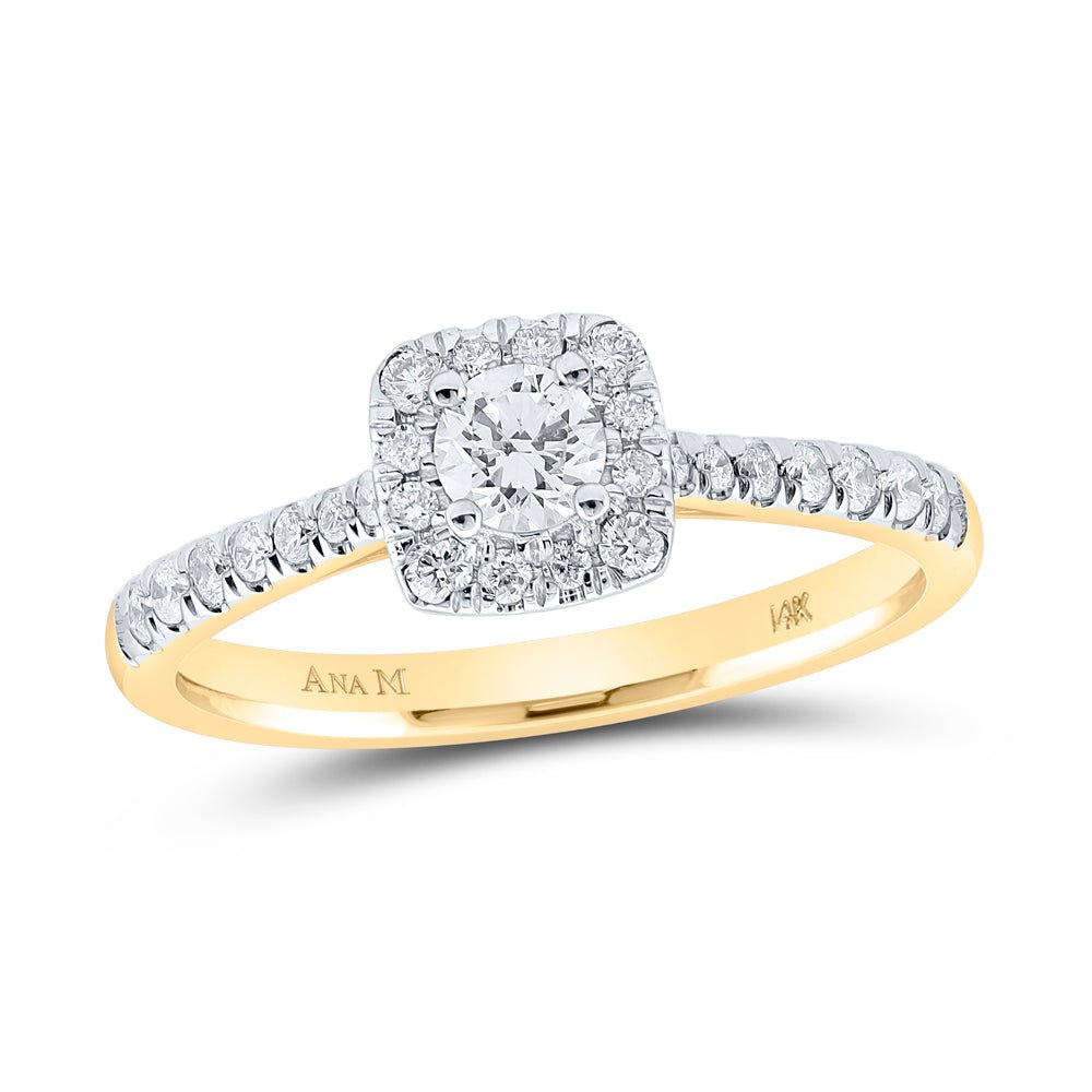 14K Yellow Gold Round Diamond Single Halo Engagement Ring 1/2 Cttw - Splendid Jewellery