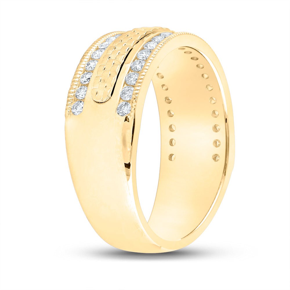 14K Yellow Gold Round Diamond Single Row Men's Band 3/4 Cttw - Splendid Jewellery