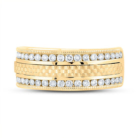 14K Yellow Gold Round Diamond Single Row Men's Band 3/4 Cttw - Splendid Jewellery