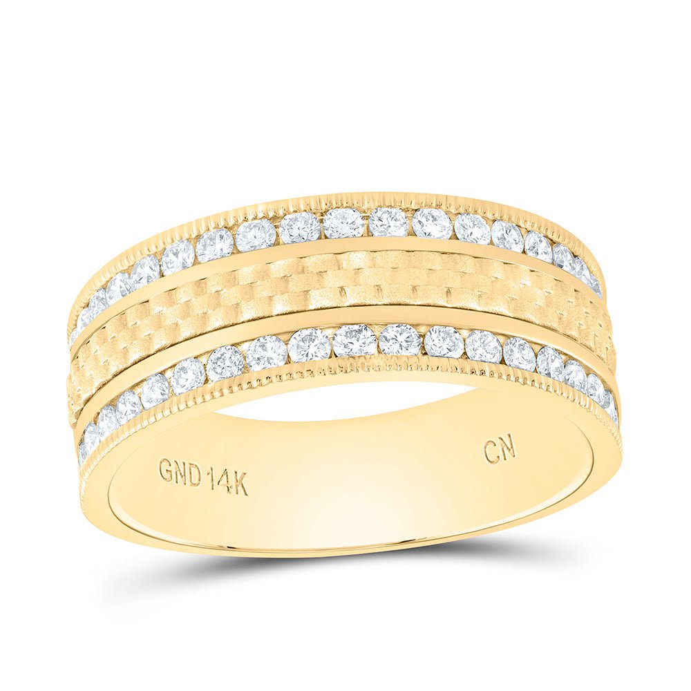 14K Yellow Gold Round Diamond Single Row Men's Band 3/4 Cttw - Splendid Jewellery