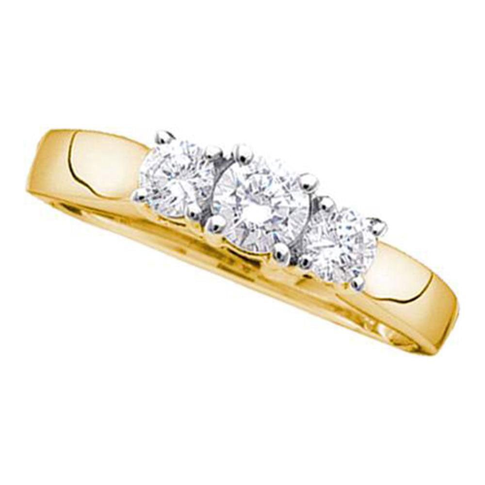 14K Yellow Gold Round Diamond Women's 3 Stone Bridal Wedding Engagement Ring 1 Cttw - Splendid Jewellery
