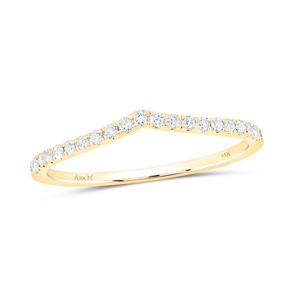 14K Yellow Gold Round Diamond Women's Chevron Stackable Band Ring 1/6 Cttw - Splendid Jewellery