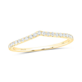 14K Yellow Gold Round Diamond Women's Chevron Stackable Band Ring 1/6 Cttw - Splendid Jewellery