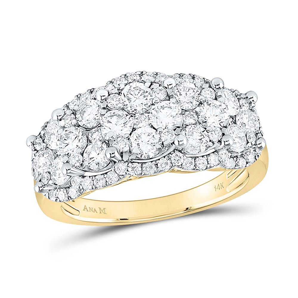 14K Yellow Gold Round Diamond Women's Cocktail Cluster 5 Stone Ring 2 Cttw - Splendid Jewellery