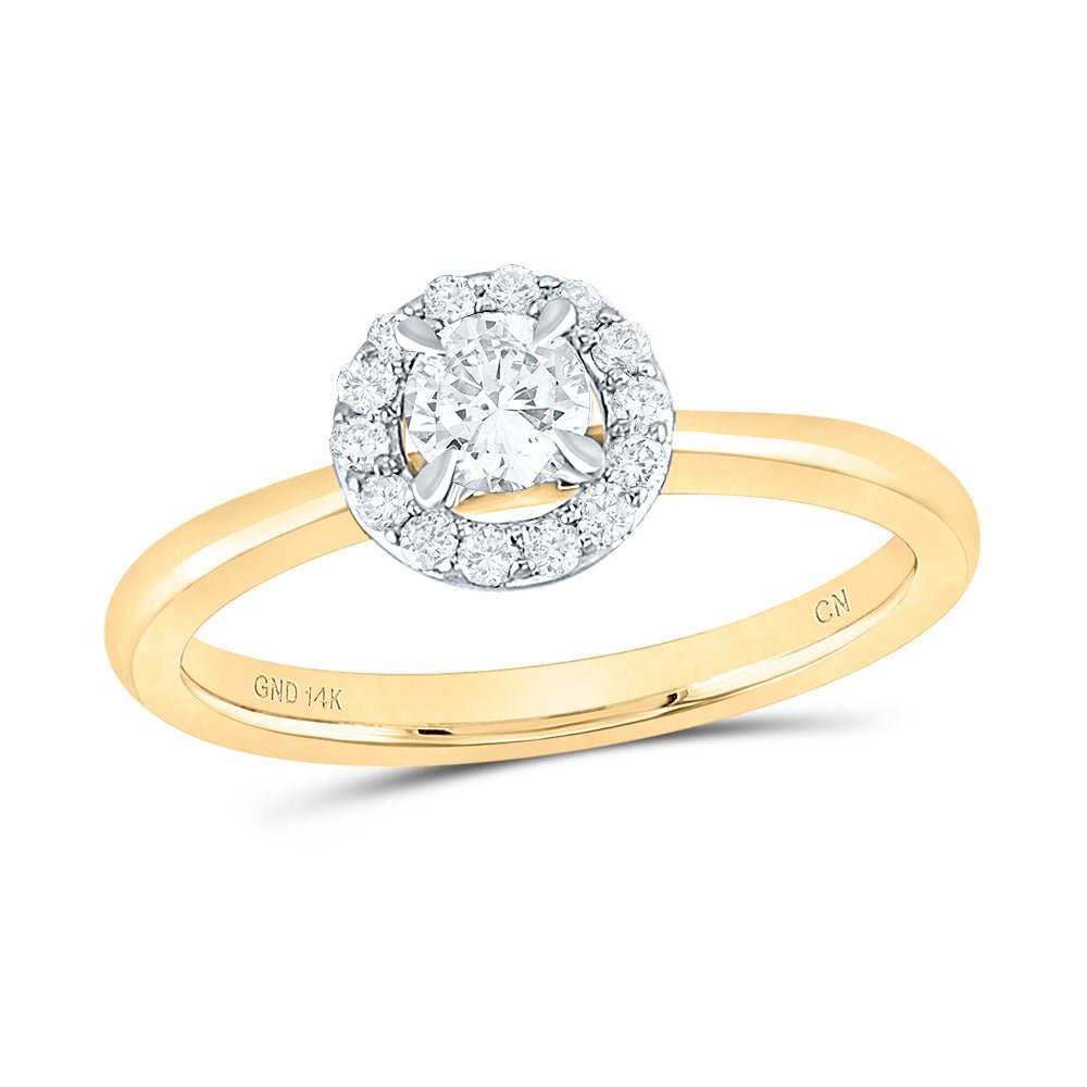 14K Yellow Gold Round Diamond Women's Halo Bridal Wedding Engagement Ring (Certified) 1/2 Cttw - Splendid Jewellery