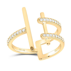 14K Yellow Gold Round Diamond Women's Linear Designer Ring 1/5 Cttw - Splendid Jewellery