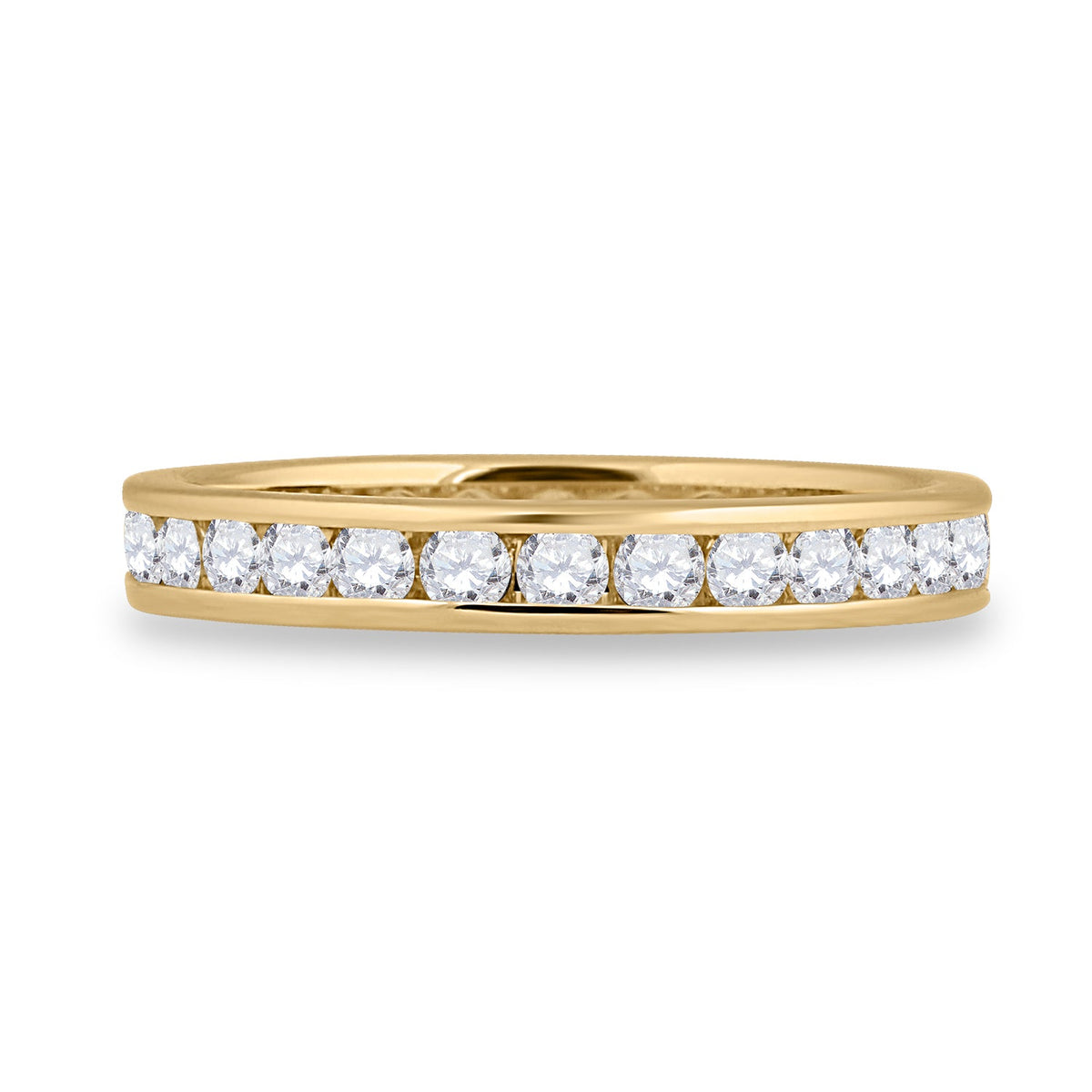 14K Yellow Gold Round Diamond Women's Machine Set Eternity Wedding Band 1 Cttw - Splendid Jewellery