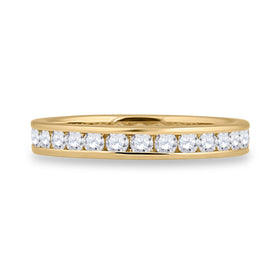 14K Yellow Gold Round Diamond Women's Machine Set Eternity Wedding Band 1 Cttw - Splendid Jewellery