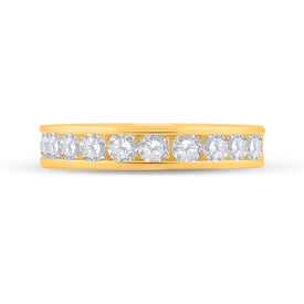 14K Yellow Gold Round Diamond Women's Machine Set Wedding Band 1 Cttw - Splendid Jewellery