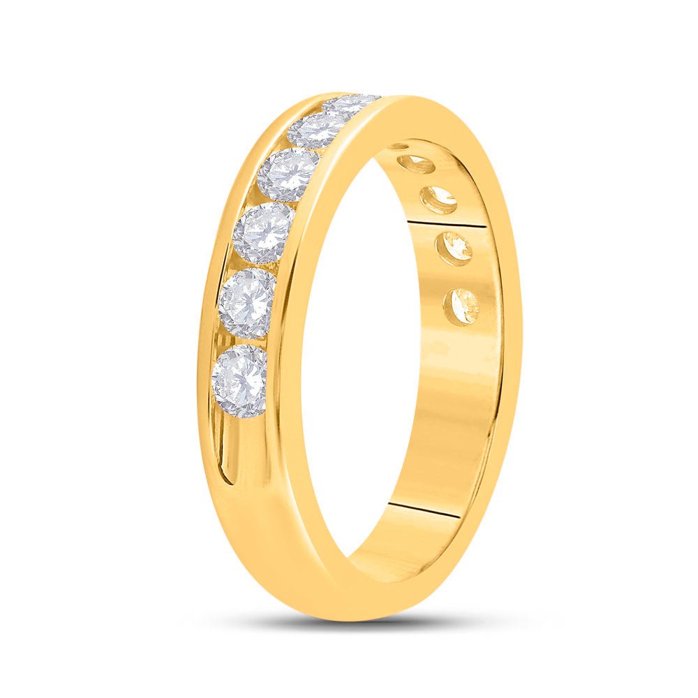 14K Yellow Gold Round Diamond Women's Machine Set Wedding Band 1 Cttw - Splendid Jewellery