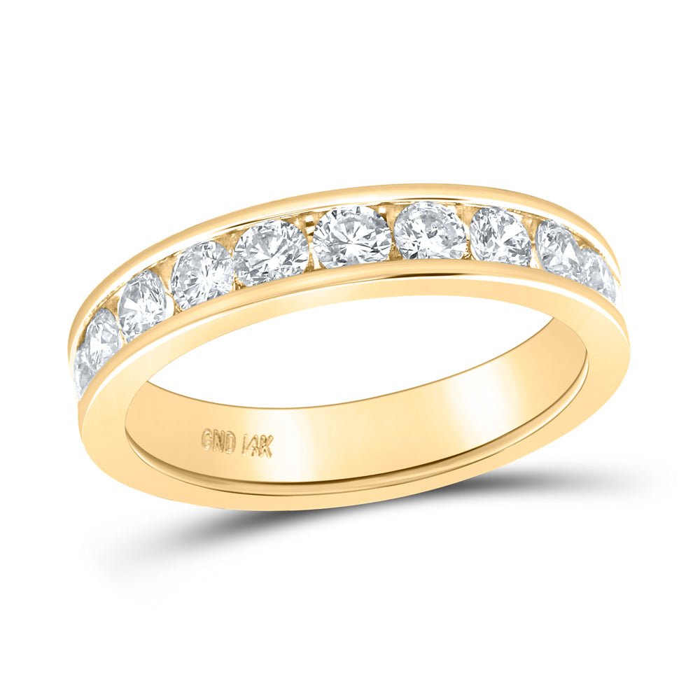 14K Yellow Gold Round Diamond Women's Machine Set Wedding Band 1 Cttw - Splendid Jewellery