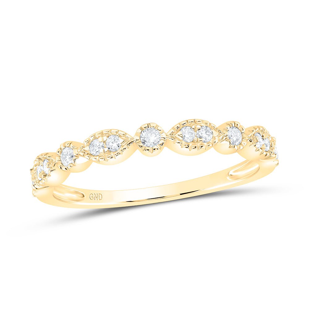 14K Yellow Gold Round Diamond Women's Milgrain Stackable Band Ring 1/6 Cttw - Splendid Jewellery